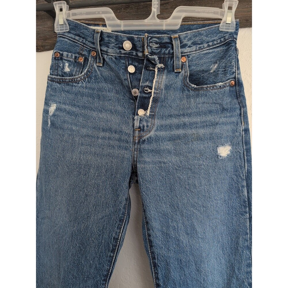 Levi’s 501 Original Crop Distressed Button Fly Jeans - Size 23x26 - Picture 2 of 11